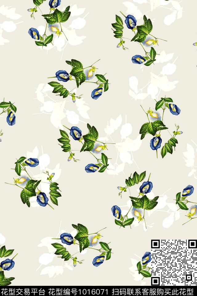水彩花卉手绘花卉绿植树叶数码印花华亿平台下载（图片编号: 1016071） - 瓦栏（Walan）