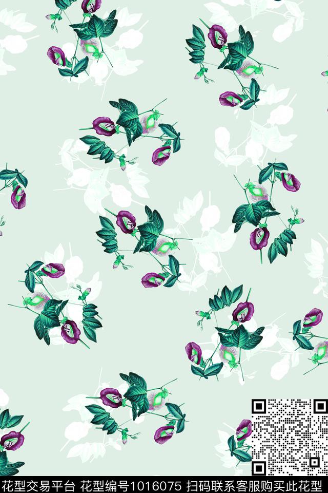 水彩花卉手绘花卉绿植树叶数码印花华亿平台下载（图片编号: 1016075） - 瓦栏（Walan）