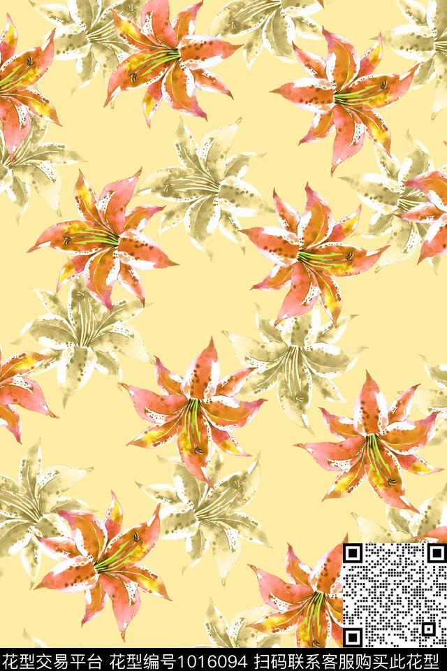 数码华亿平台水彩花卉手绘花卉数码印花华亿平台下载（图片编号: 1016094） - 瓦栏（Walan）