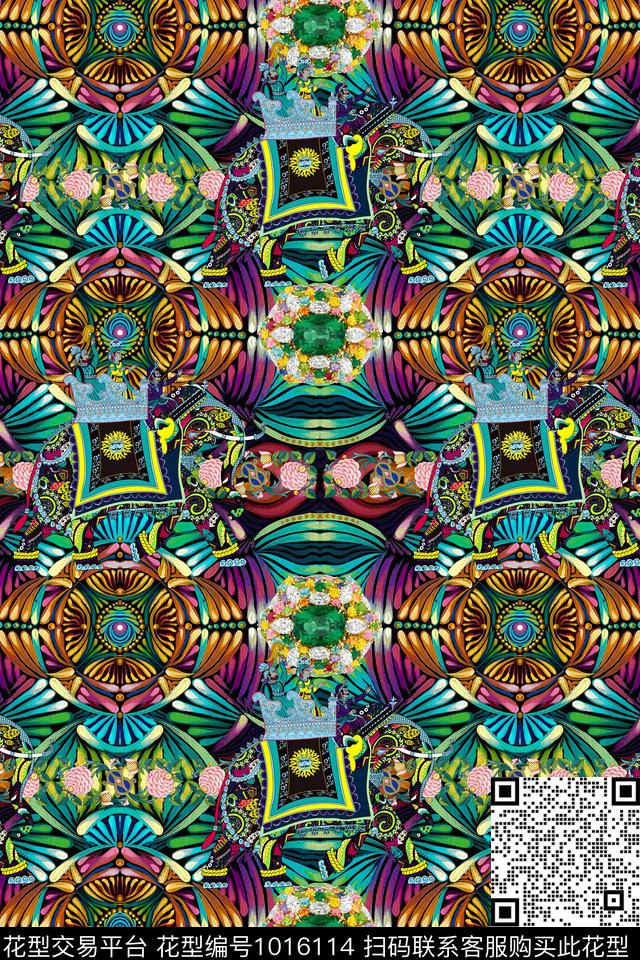 民族风条纹大象数码印花华亿平台下载（图片编号: 1016114） - 瓦栏（Walan）