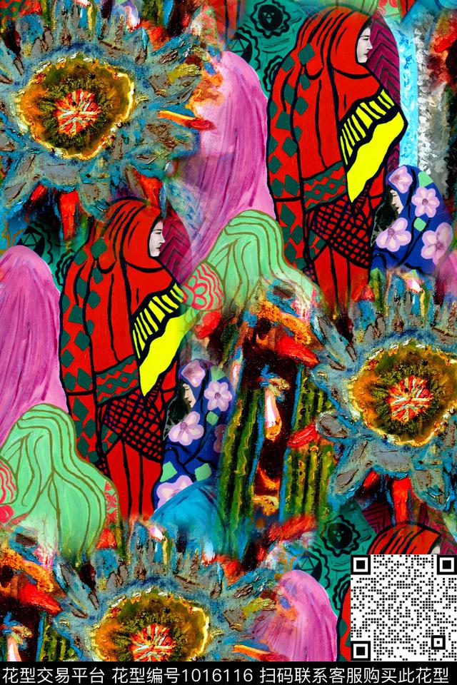 抽象人物几何数码印花华亿平台下载（图片编号: 1016116） - 瓦栏（Walan）