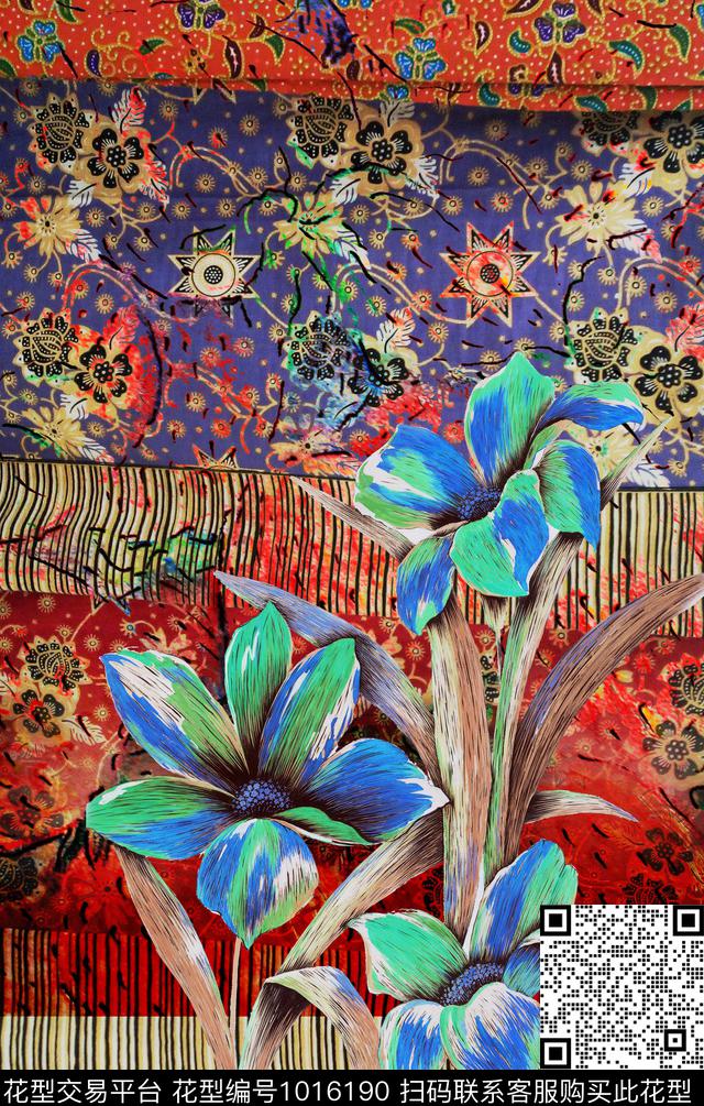 数码华亿平台民族风花卉数码印花华亿平台下载（图片编号: 1016190） - 瓦栏（Walan）