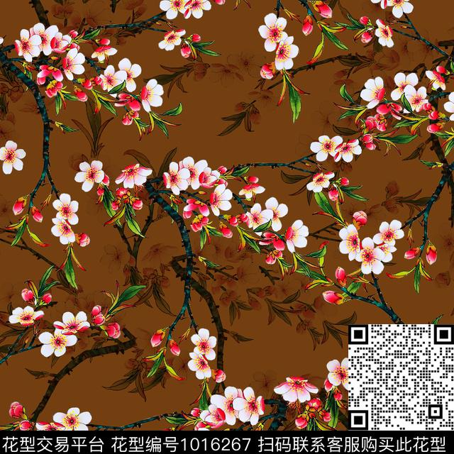 手绘花卉花卉桃花数码印花华亿平台下载（图片编号: 1016267） - 瓦栏（Walan）