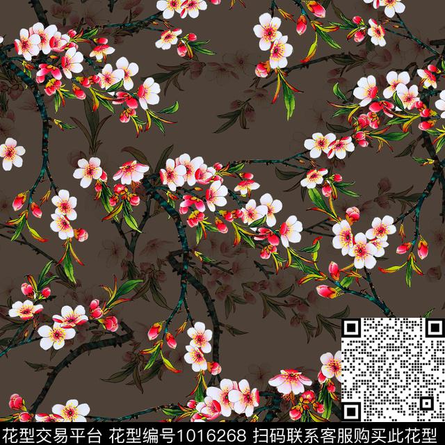 手绘花卉花卉桃花数码印花华亿平台下载（图片编号: 1016268） - 瓦栏（Walan）
