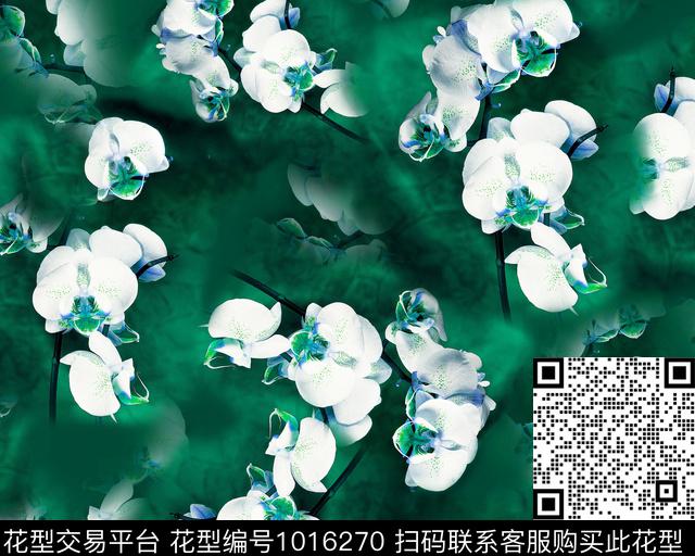 花卉香云纱蝴蝶兰数码印花华亿平台下载（图片编号: 1016270） - 瓦栏（Walan）