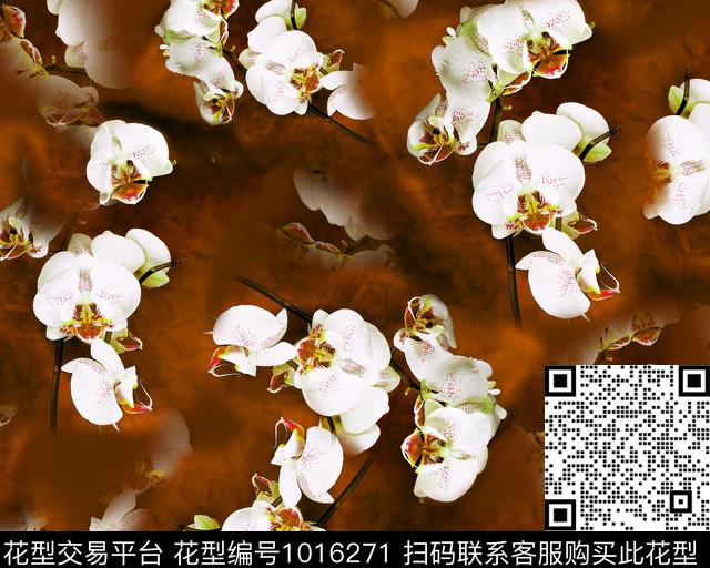 花卉香云纱蝴蝶兰数码印花华亿平台下载（图片编号: 1016271） - 瓦栏（Walan）