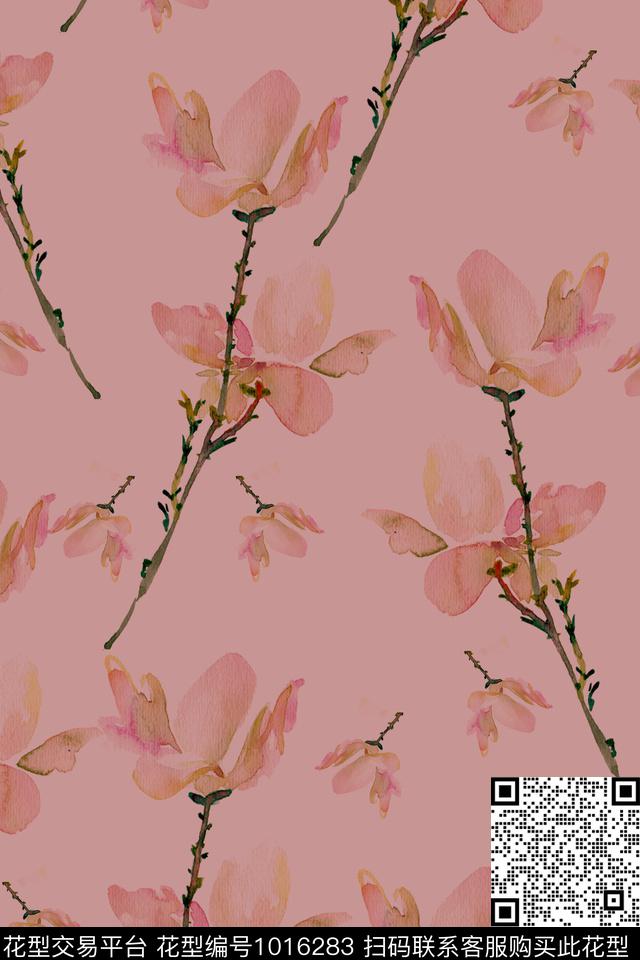 春夏华亿平台手绘花卉花卉数码印花华亿平台下载（图片编号: 1016283） - 瓦栏（Walan）