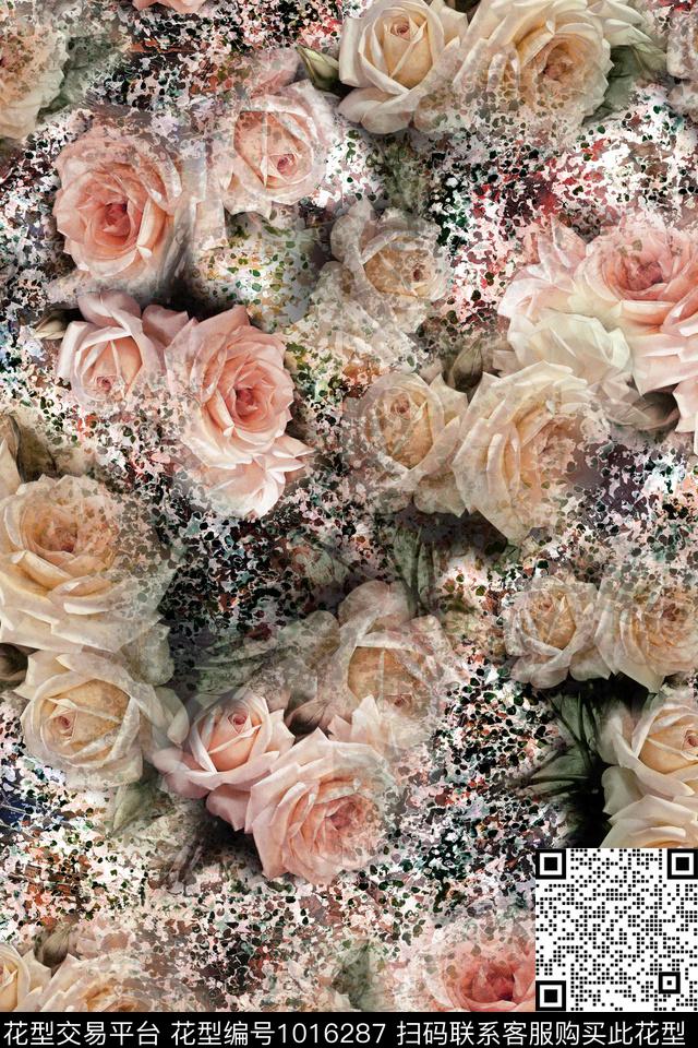 数码华亿平台花卉玫瑰花数码印花华亿平台下载（图片编号: 1016287） - 瓦栏（Walan）