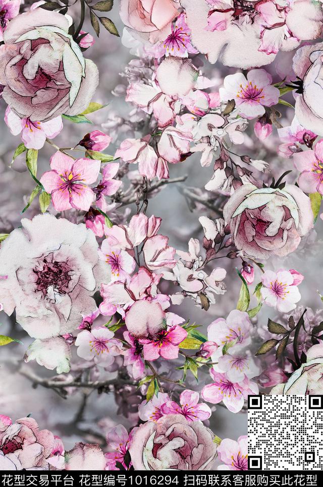 数码华亿平台手绘花卉花卉数码印花华亿平台下载（图片编号: 1016294） - 瓦栏（Walan）