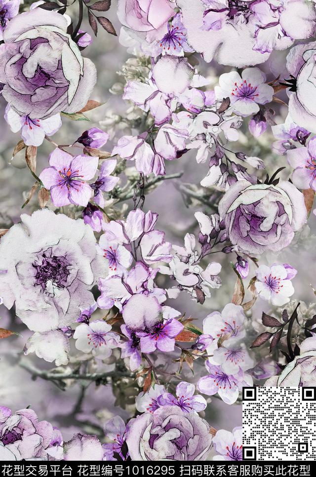 数码华亿平台手绘花卉花卉数码印花华亿平台下载（图片编号: 1016295） - 瓦栏（Walan）