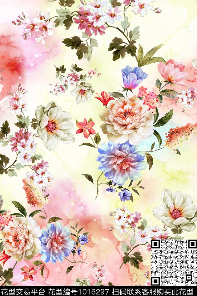 水彩花卉花卉女装数码印花华亿平台下载（图片编号: 1016297） - 瓦栏（Walan）