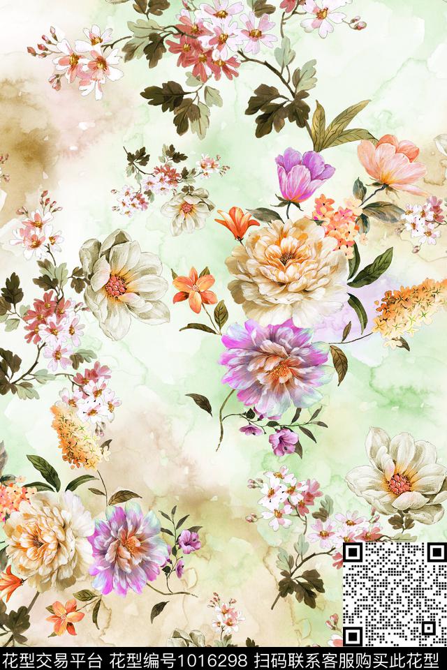 水彩花卉花卉女装数码印花华亿平台下载（图片编号: 1016298） - 瓦栏（Walan）