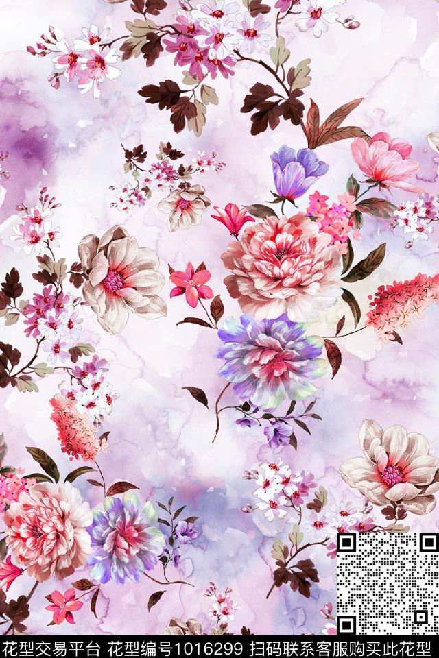 水彩花卉花卉女装数码印花华亿平台下载（图片编号: 1016299） - 瓦栏（Walan）