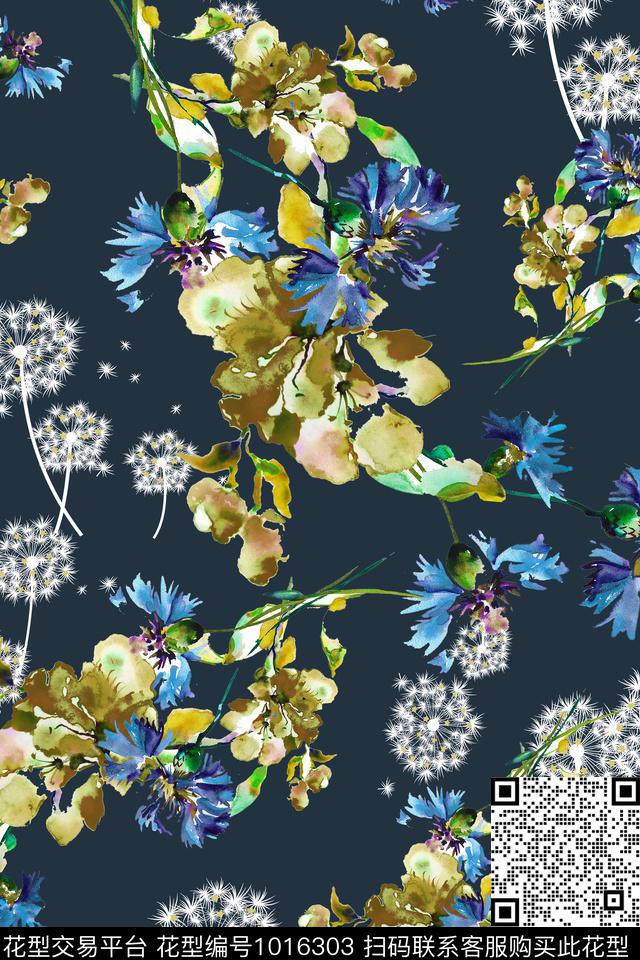 手绘花卉花卉小花枝传统印花华亿平台下载（图片编号: 1016303） - 瓦栏（Walan）