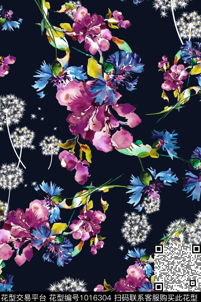 手绘花卉花卉小花枝传统印花华亿平台下载（图片编号: 1016304） - 瓦栏（Walan）