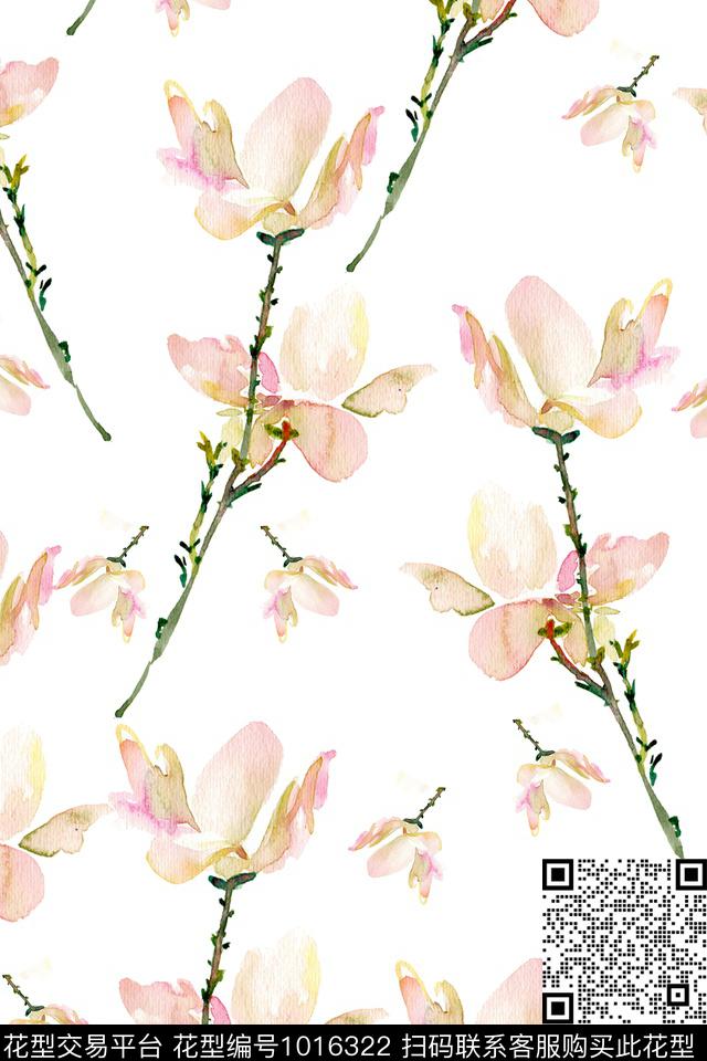 春夏华亿平台手绘花卉花卉数码印花华亿平台下载（图片编号: 1016322） - 瓦栏（Walan）