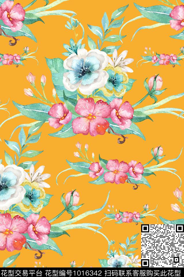 春夏华亿平台手绘花卉花卉数码印花华亿平台下载（图片编号: 1016342） - 瓦栏（Walan）