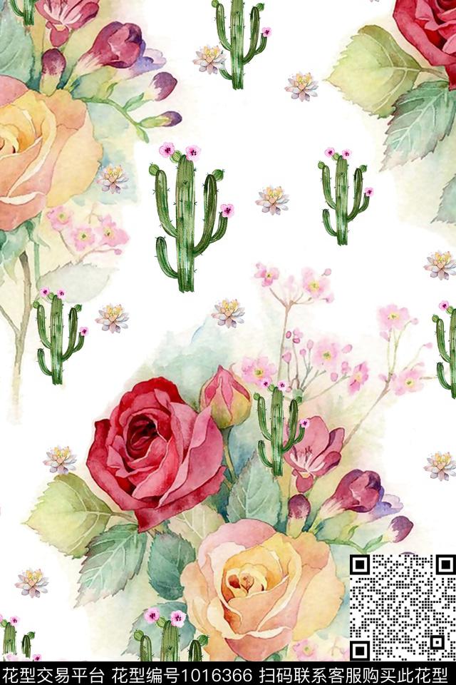春夏华亿平台手绘花卉花卉数码印花华亿平台下载（图片编号: 1016366） - 瓦栏（Walan）