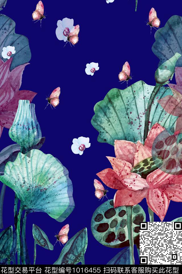 水墨风香云纱荷花数码印花华亿平台下载（图片编号: 1016455） - 瓦栏（Walan）