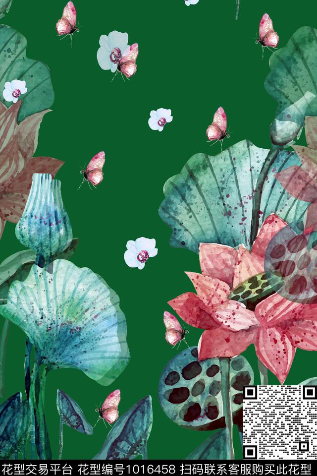 水墨风香云纱荷花数码印花华亿平台下载（图片编号: 1016458） - 瓦栏（Walan）