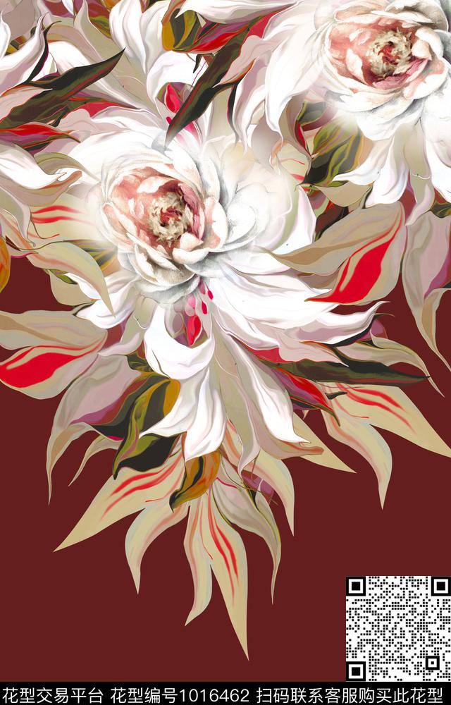 抽象花卉定位花数码印花华亿平台下载（图片编号: 1016462） - 瓦栏（Walan）