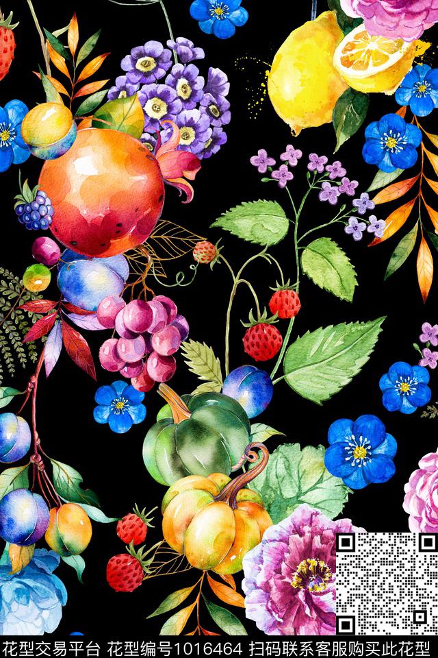 花卉水果水彩花卉数码印花华亿平台下载（图片编号: 1016464） - 瓦栏（Walan）
