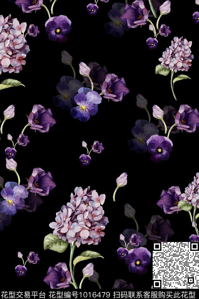 春夏华亿平台手绘花卉花卉数码印花华亿平台下载（图片编号: 1016479） - 瓦栏（Walan）