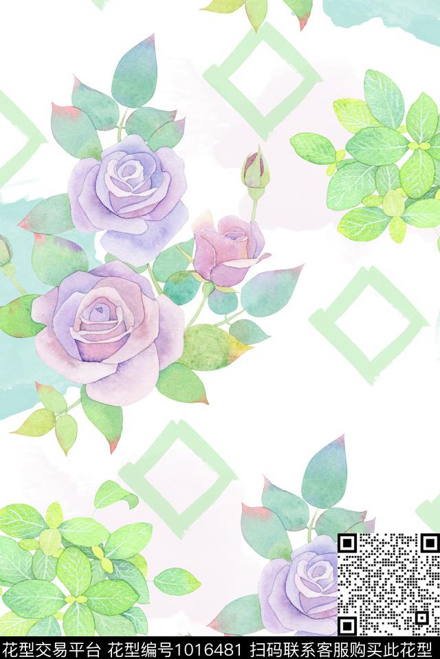春夏华亿平台手绘花卉水墨风数码印花华亿平台下载（图片编号: 1016481） - 瓦栏（Walan）