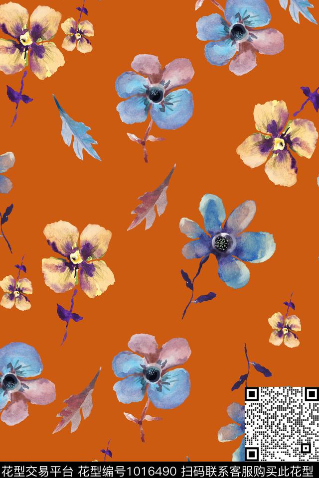 春夏华亿平台手绘花卉花卉数码印花华亿平台下载（图片编号: 1016490） - 瓦栏（Walan）
