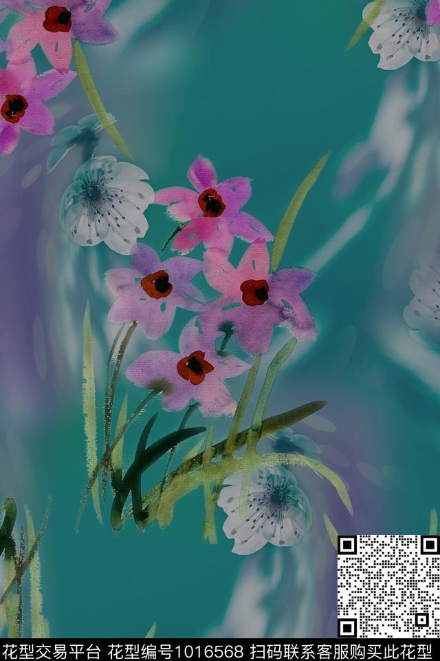 数码华亿平台女装蓝灰底数码印花华亿平台下载（图片编号: 1016568） - 瓦栏（Walan）