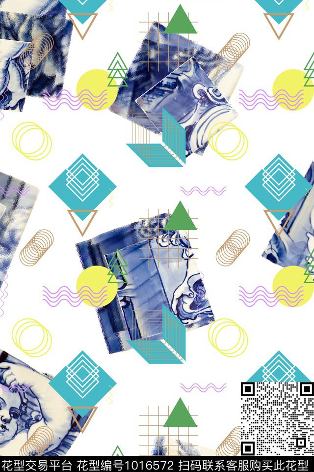 女装瓷砖几何数码印花华亿平台下载（图片编号: 1016572） - 瓦栏（Walan）