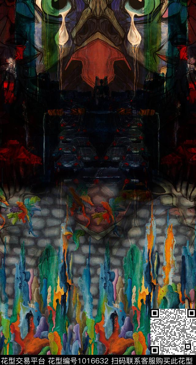 几何定位抽象炫彩数码印花华亿平台下载（图片编号: 1016632） - 瓦栏（Walan）