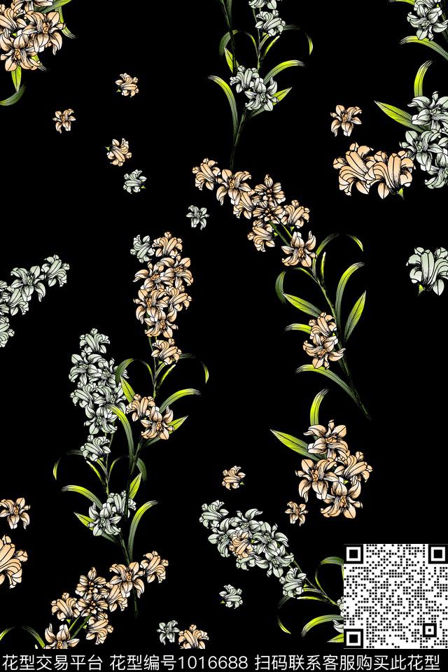 手绘花卉小花枝清爽底花卉传统印花华亿平台下载（图片编号: 1016688） - 瓦栏（Walan）