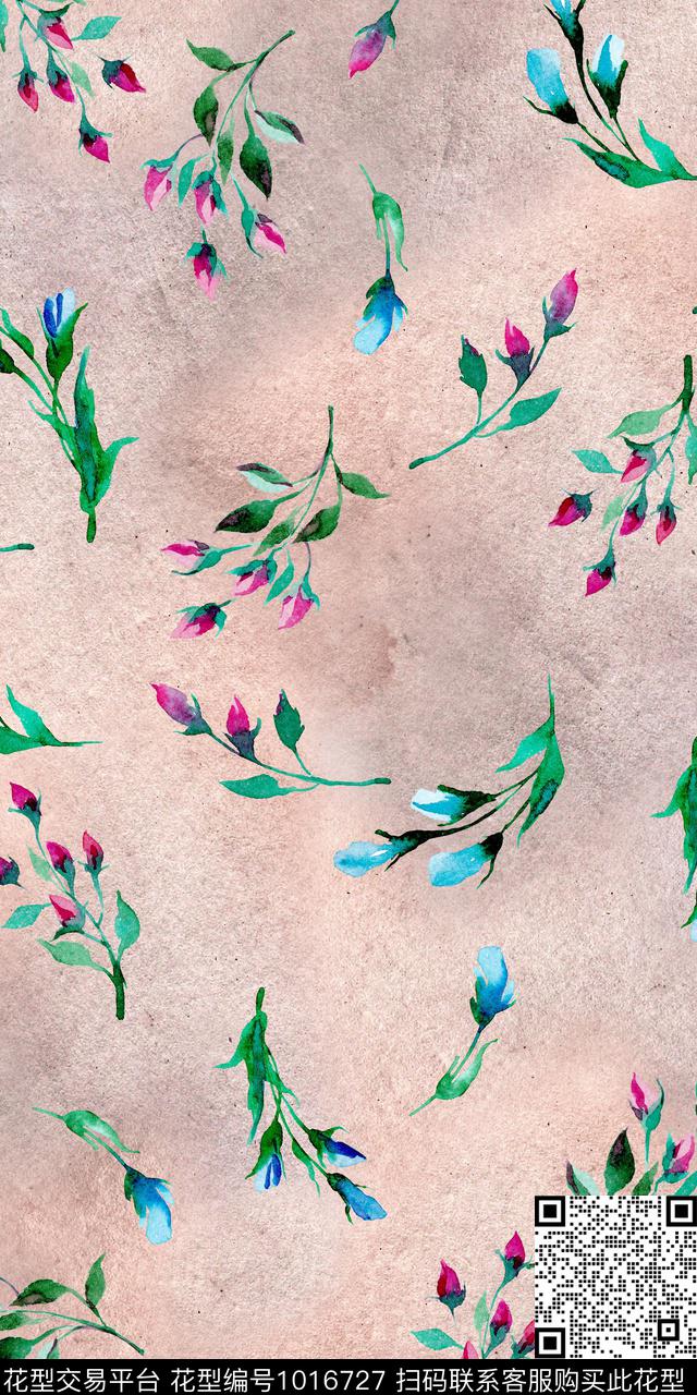 小碎花手绘花卉麻布华亿平台数码印花华亿平台下载（图片编号: 1016727） - 瓦栏（Walan）