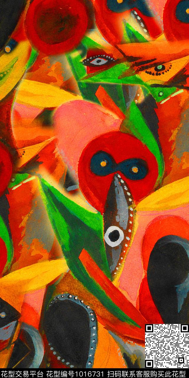 抽象创意手绘花卉数码印花华亿平台下载（图片编号: 1016731） - 瓦栏（Walan）