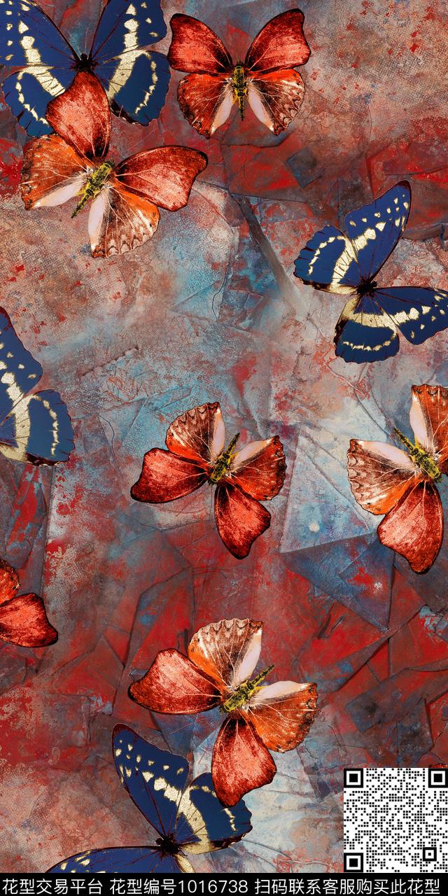 抽象蝴蝶复古底纹数码印花华亿平台下载（图片编号: 1016738） - 瓦栏（Walan）
