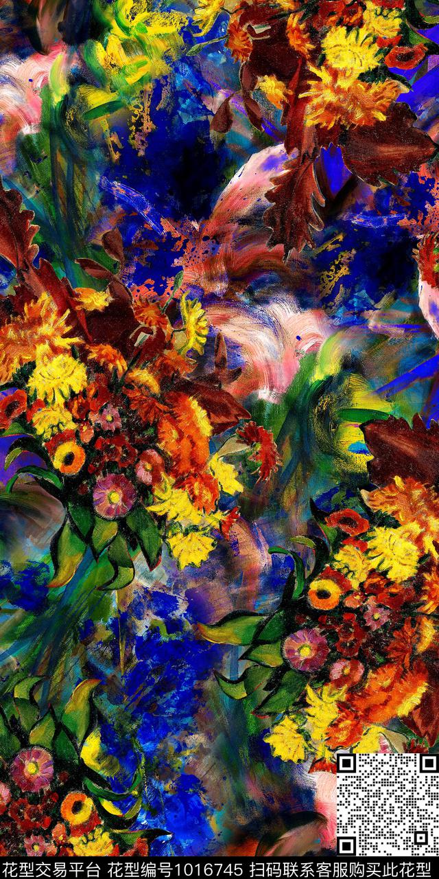 抽象花卉炫彩花卉油画华亿平台数码印花华亿平台下载（图片编号: 1016745） - 瓦栏（Walan）