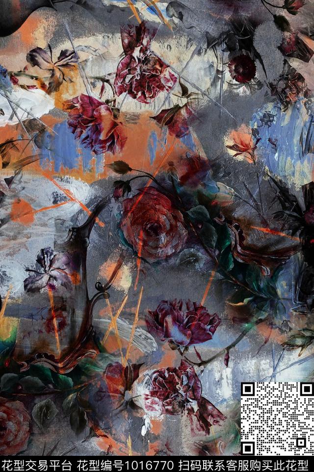 抽象花卉手绘花卉艺术花卉数码印花华亿平台下载（图片编号: 1016770） - 瓦栏（Walan）