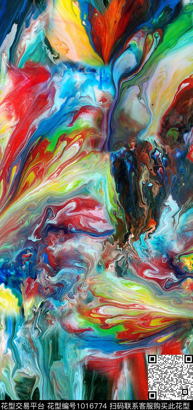 几何抽象色彩泼墨数码印花华亿平台下载（图片编号: 1016774） - 瓦栏（Walan）