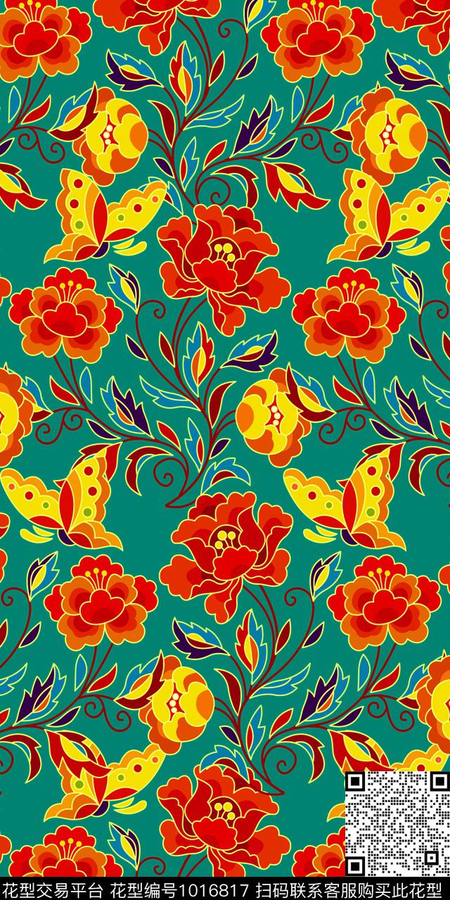 数码华亿平台花卉大牌风数码印花华亿平台下载（图片编号: 1016817） - 瓦栏（Walan）