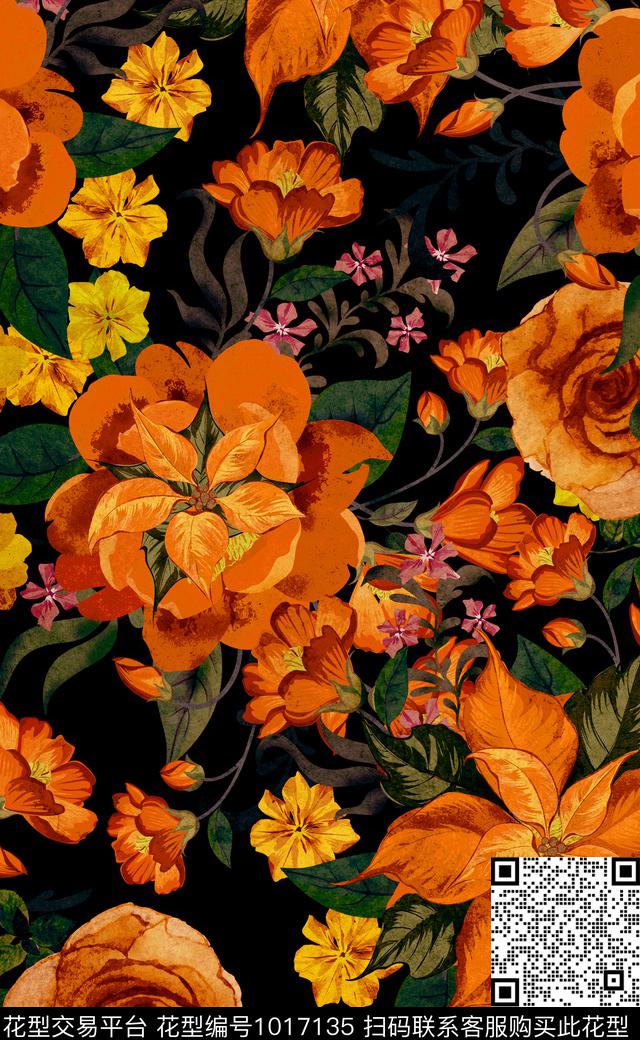 数码华亿平台秋冬华亿平台花卉数码印花华亿平台下载（图片编号: 1017135） - 瓦栏（Walan）