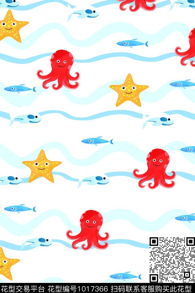 卡通动物卡通海洋数码印花华亿平台下载（图片编号: 1017366） - 瓦栏（Walan）