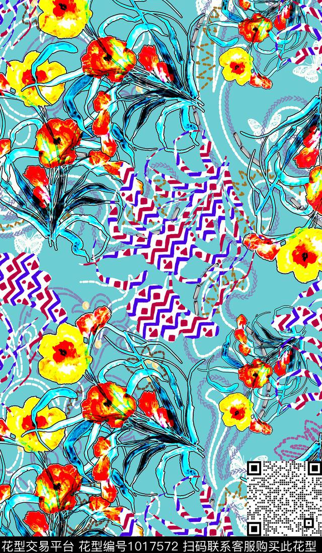 数码华亿平台线条花卉数码印花华亿平台下载（图片编号: 1017572） - 瓦栏（Walan）