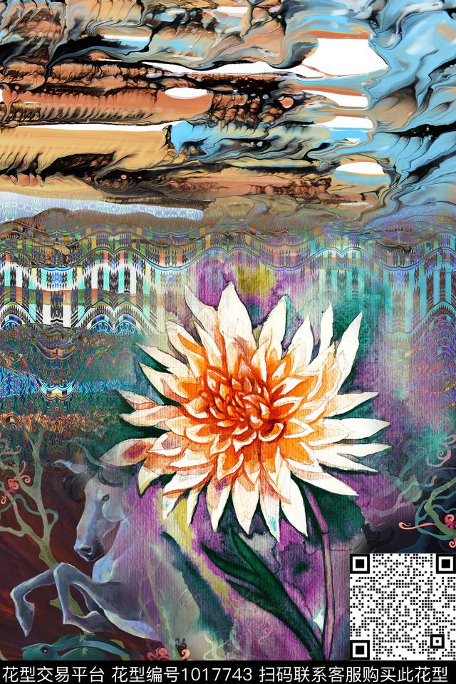 数码华亿平台手绘花卉女装数码印花华亿平台下载（图片编号: 1017743） - 瓦栏（Walan）
