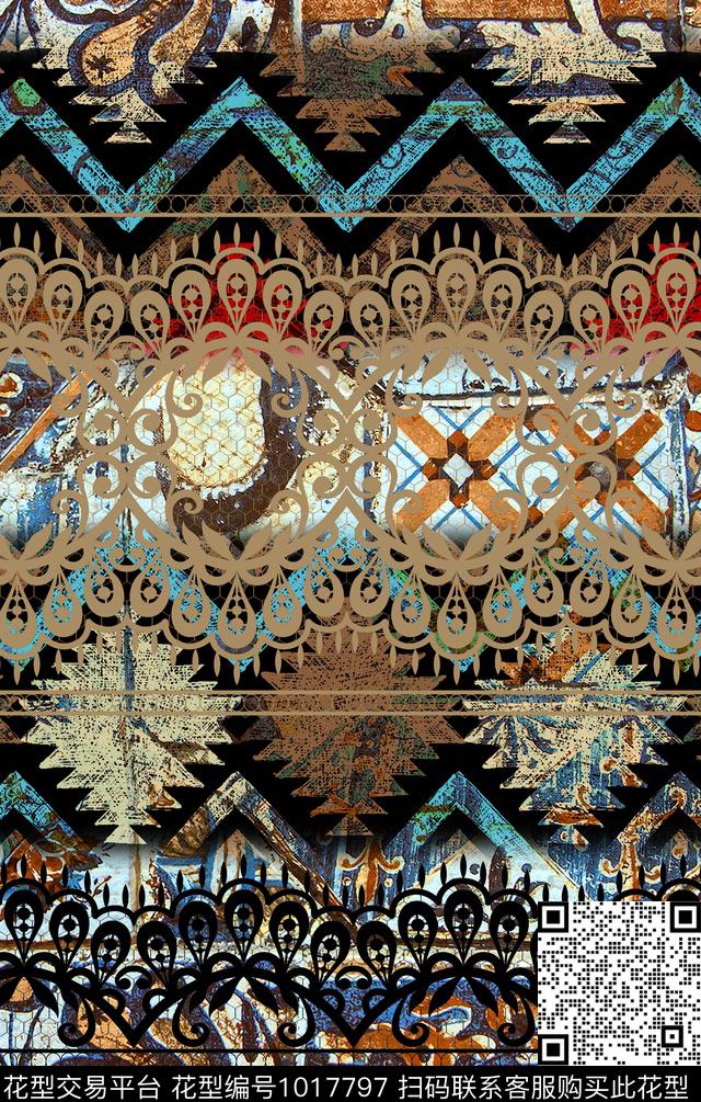 民族风肌理定位花数码印花华亿平台下载（图片编号: 1017797） - 瓦栏（Walan）