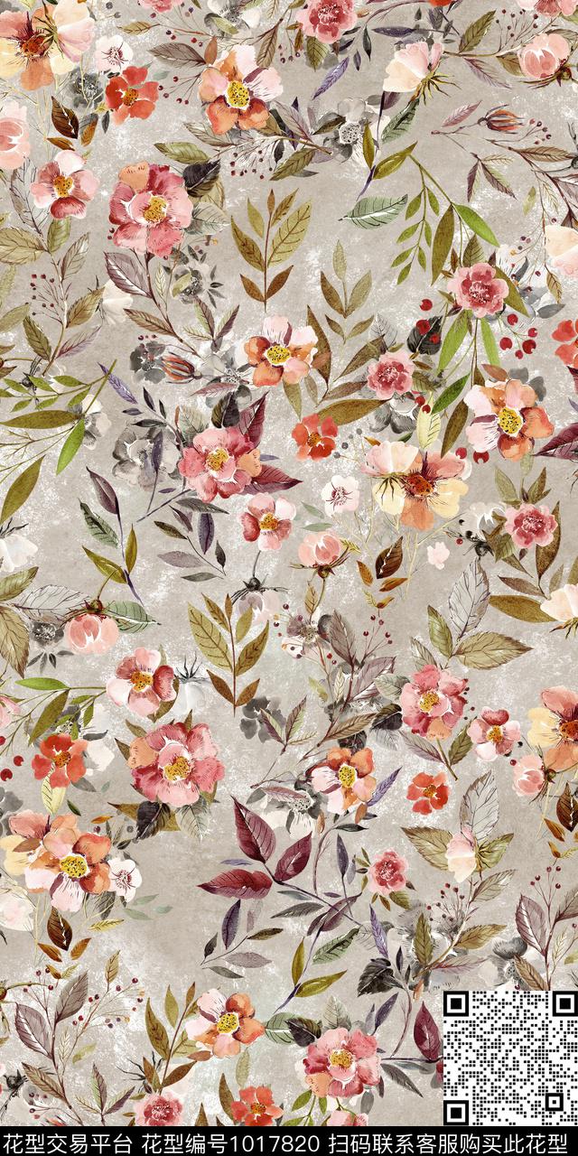 小碎花手绘花卉满版散花数码印花华亿平台下载（图片编号: 1017820） - 瓦栏（Walan）