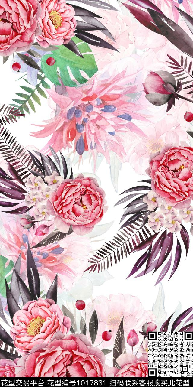 手绘花卉花卉满版散花数码印花华亿平台下载（图片编号: 1017831） - 瓦栏（Walan）