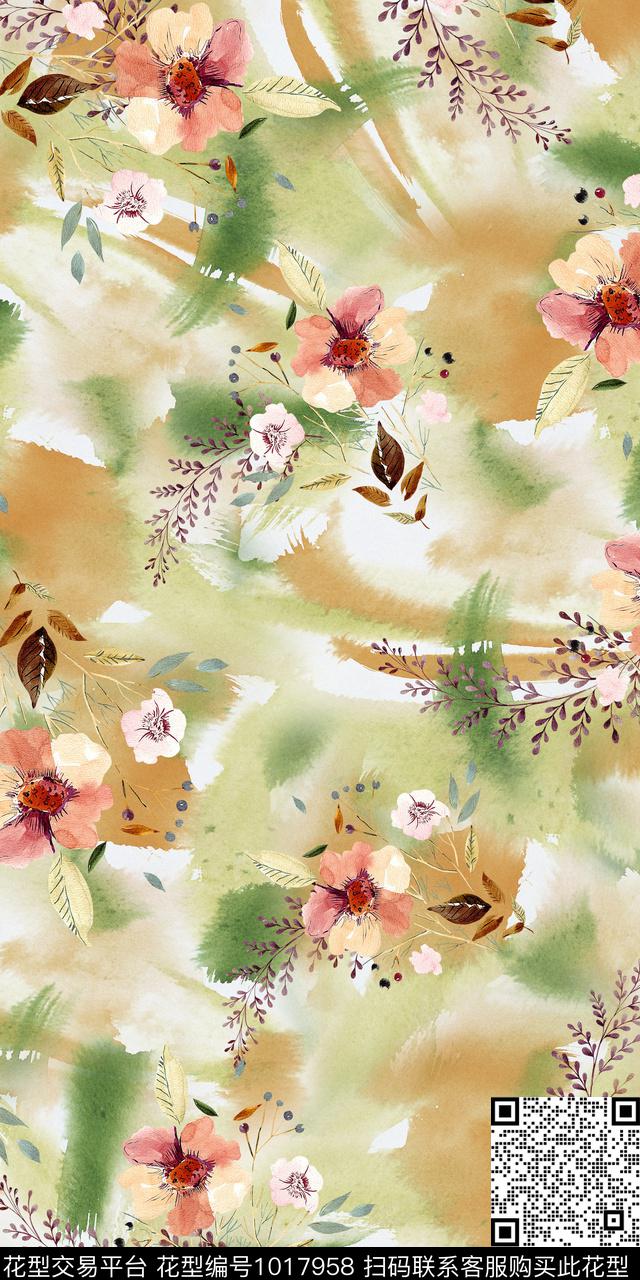 小碎花手绘花卉花卉数码印花华亿平台下载（图片编号: 1017958） - 瓦栏（Walan）