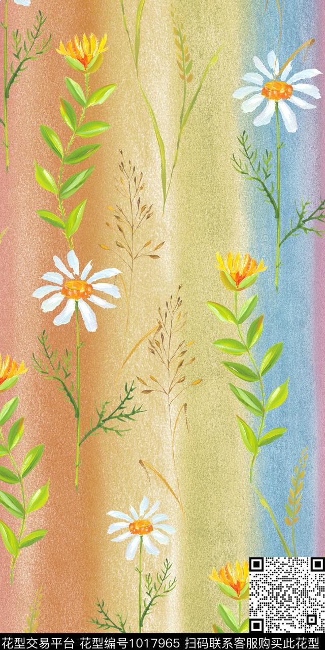 手绘花卉满版散花棉麻数码印花华亿平台下载（图片编号: 1017965） - 瓦栏（Walan）