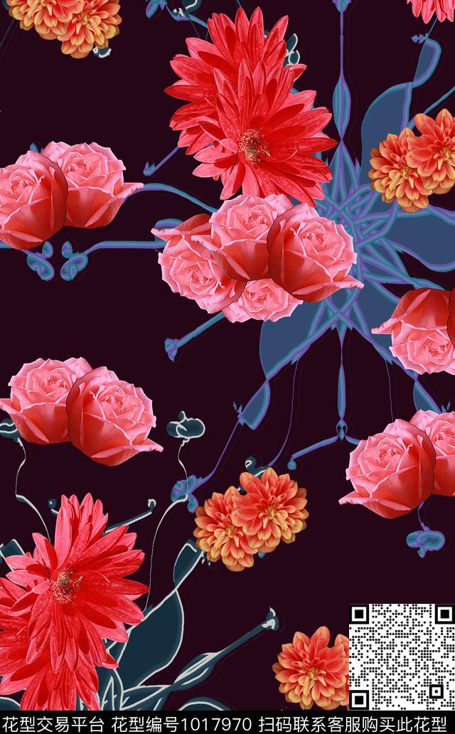 抽象照片花卉花卉数码印花华亿平台下载（图片编号: 1017970） - 瓦栏（Walan）